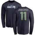 Men's ＃11 Sebastian Janikowski Seattle Seahawks Navy Name & Number Logo Long Sleeve T-Shirt