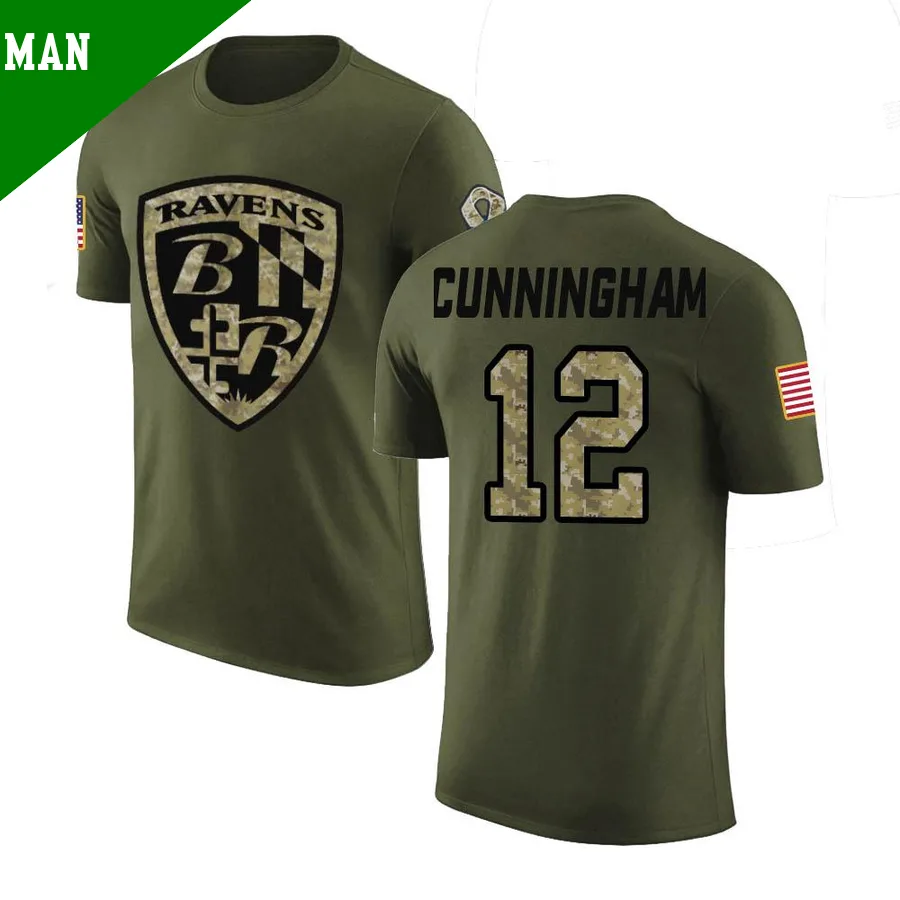 Men's ＃12 Malik Cunningham Baltimore Ravens Olive Legend Salute to Service T-Shirt