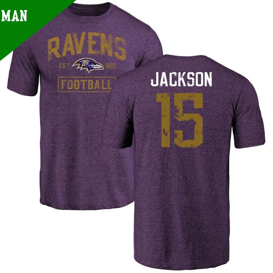 Men's ＃15 DeSean Jackson Baltimore Ravens Purple Distressed Name & Number T-Shirt