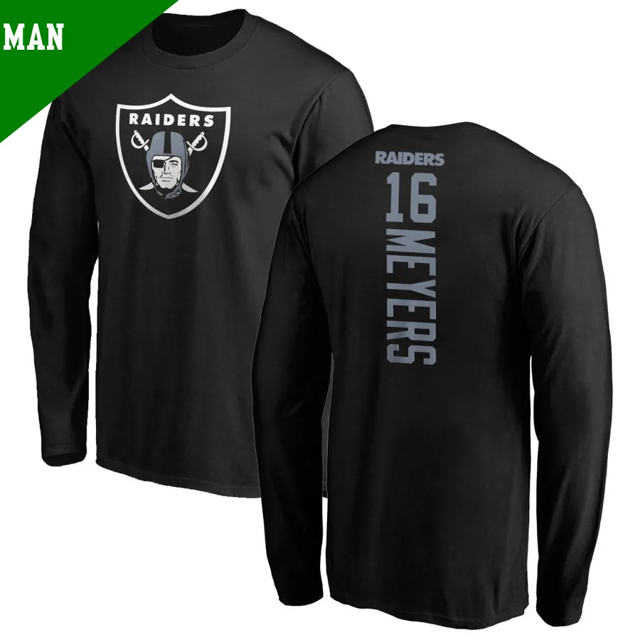 Men's ＃16 Jakobi Meyers Las Vegas Raiders Black Backer Long Sleeve T-Shirt