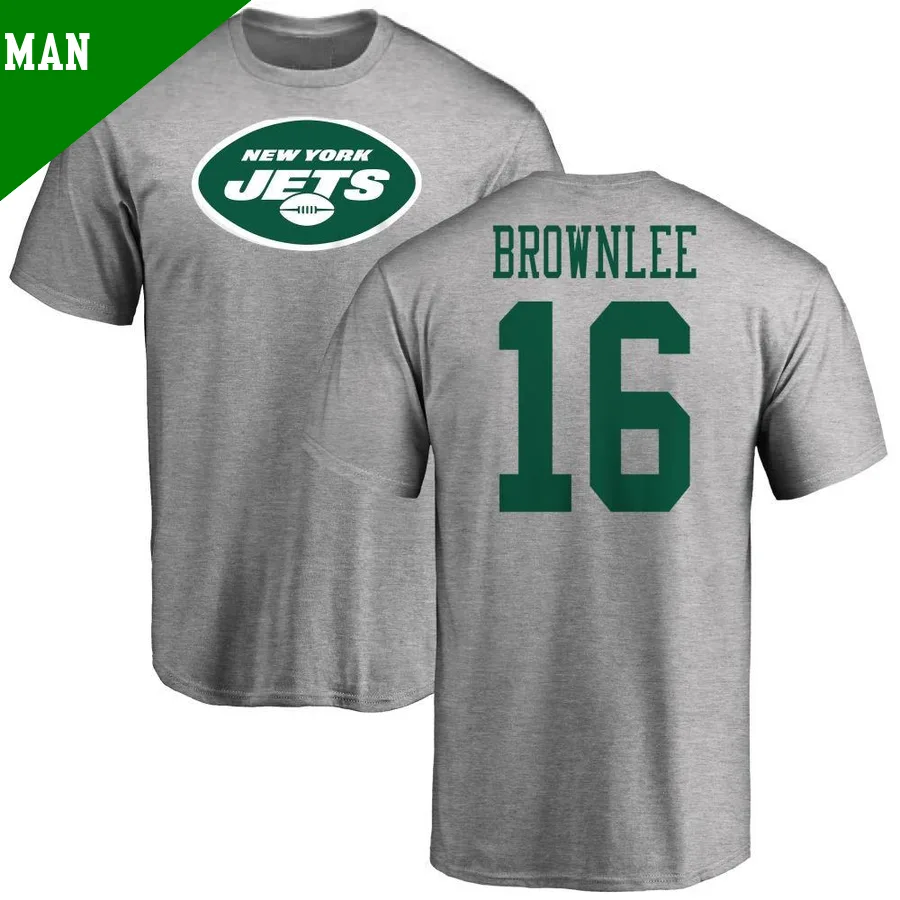 Men's ＃16 Jason Brownlee New York Jets Name & Number Logo T-Shirt Ash