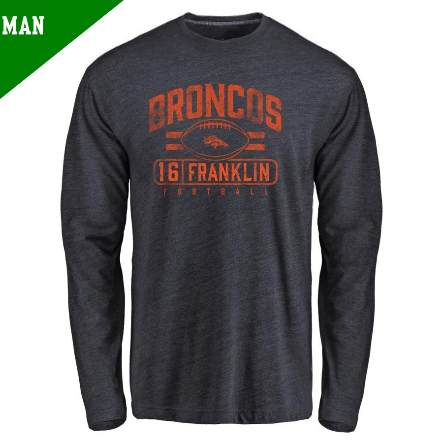 Men's ＃16 Troy Franklin Denver Broncos Navy Flanker Long Sleeve T-Shirt