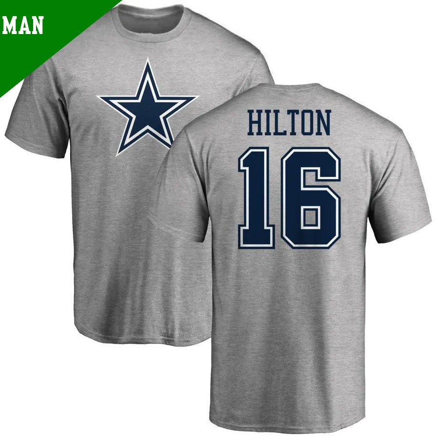 Men's ＃16 T.Y. Hilton Dallas Cowboys Name & Number Logo T-Shirt Ash