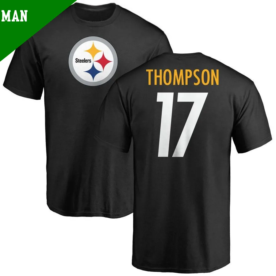 Men's ＃17 Trenton Thompson Pittsburgh Steelers Black Name & Number Logo T-Shirt