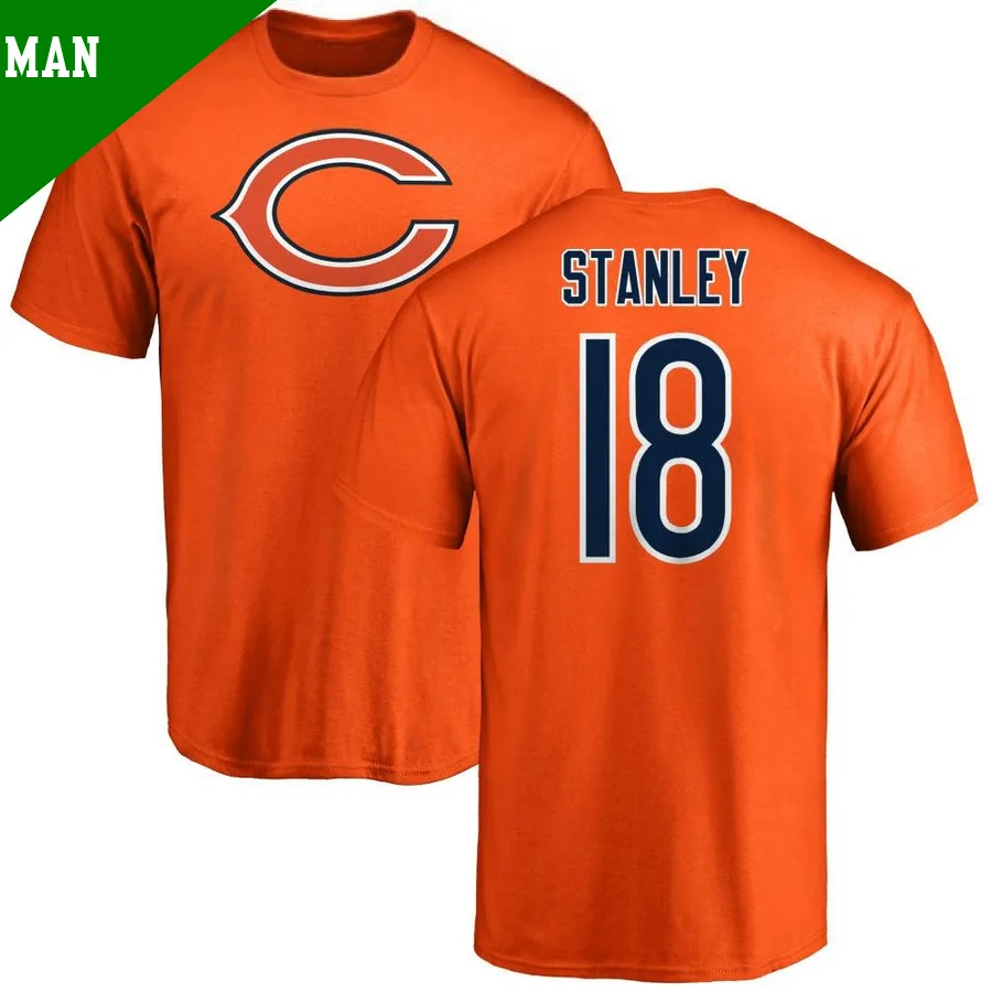 Men's ＃18 Jayson Stanley Chicago Bears Orange Name & Number Logo T-Shirt