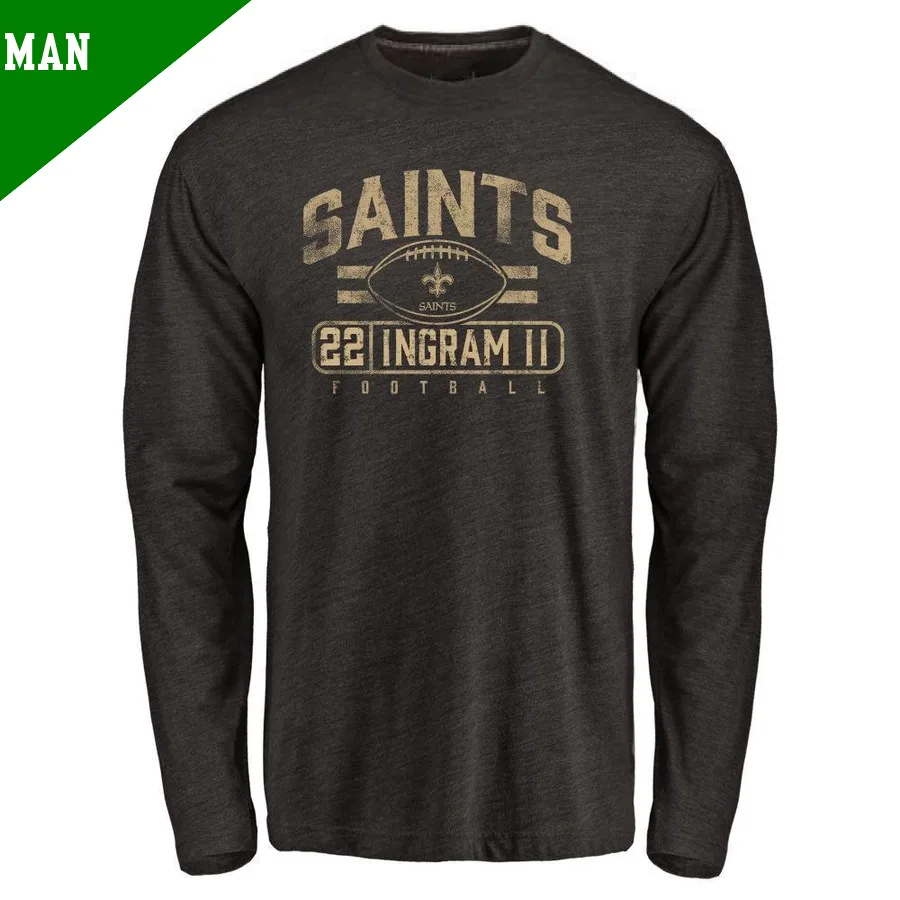 Men's ＃22 Mark Ingram II New Orleans Saints Black Flanker Long Sleeve T-Shirt