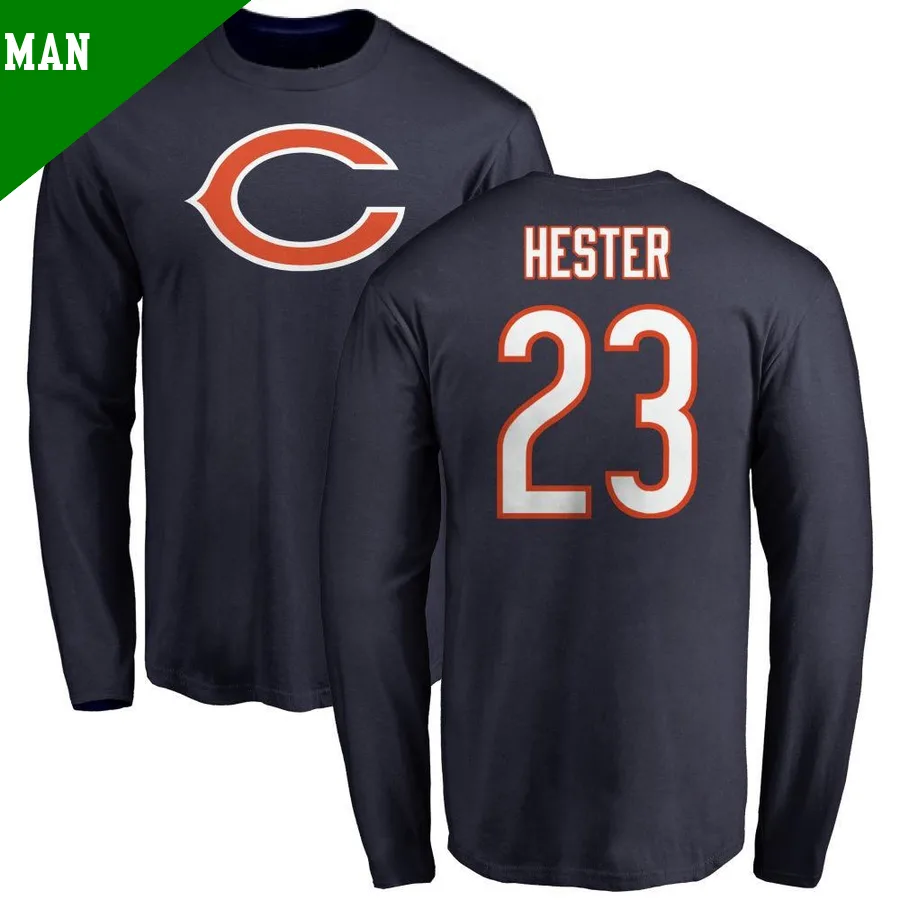 Men's ＃23 Devin Hester Chicago Bears Navy Name & Number Logo Long Sleeve T-Shirt