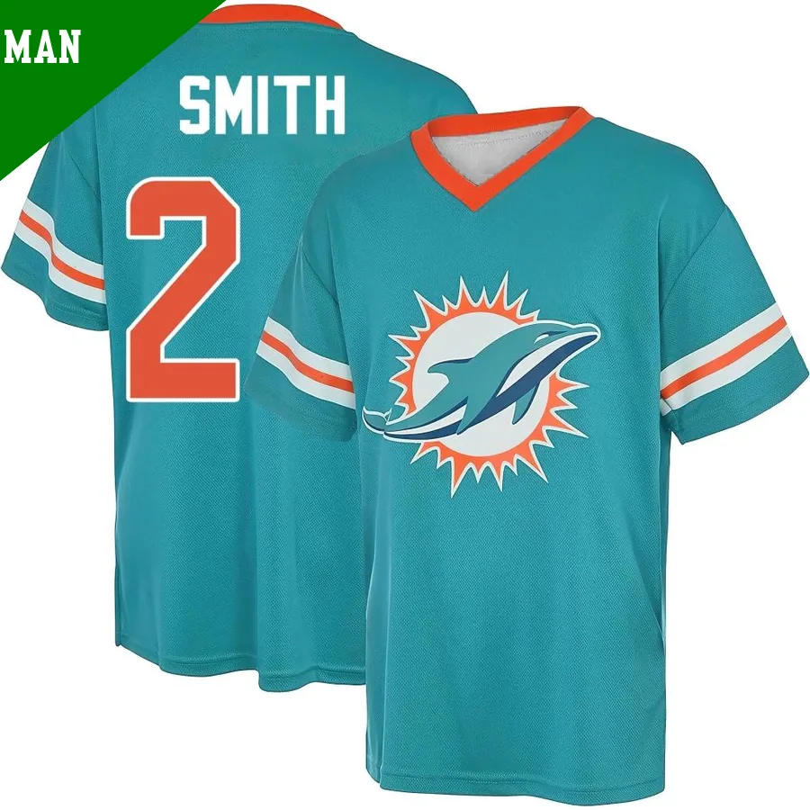 Men's ＃24 Cam Smith Miami Dolphins Aqua Game Name & Number Day V-Neck T-Shirt