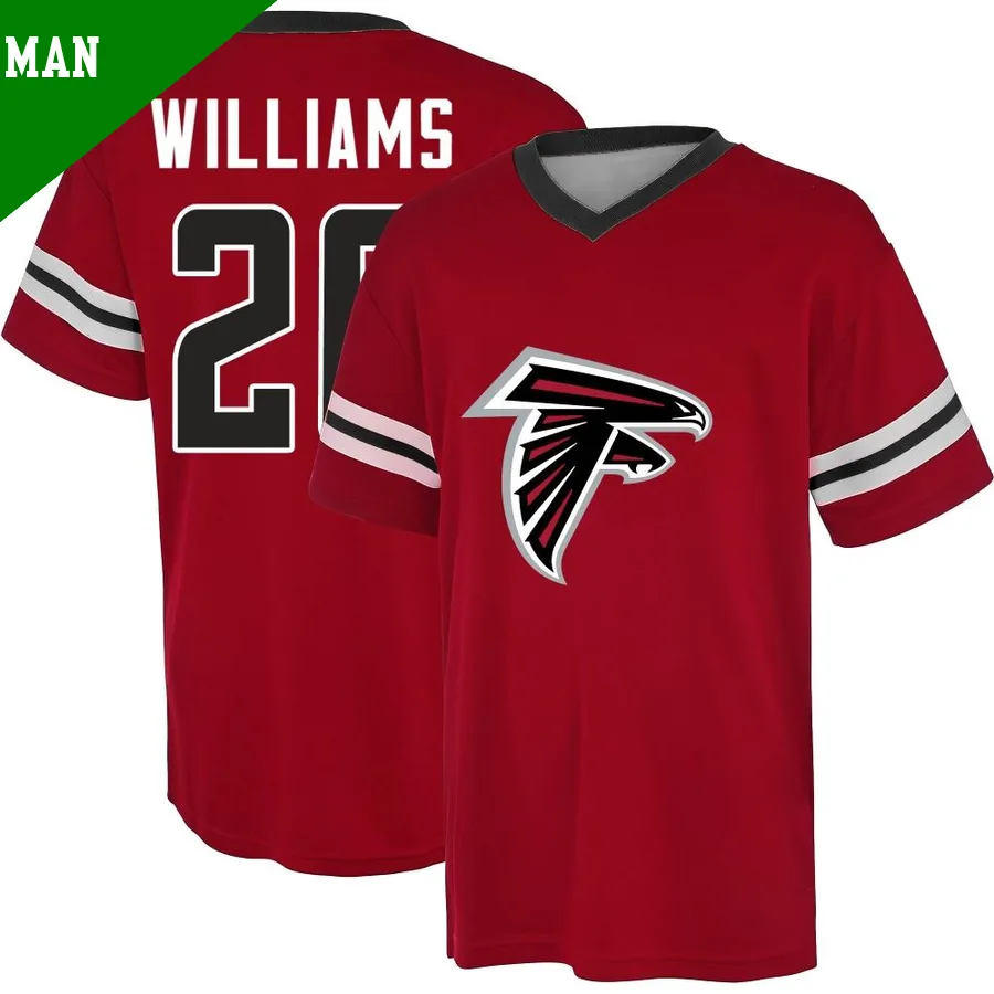 Men's ＃26 Avery Williams Atlanta Falcons Red Game Name & Number Day V-Neck T-Shirt