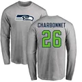 Men's ＃26 Zach Charbonnet Seattle Seahawks Name & Number Logo Long Sleeve T-Shirt Ash