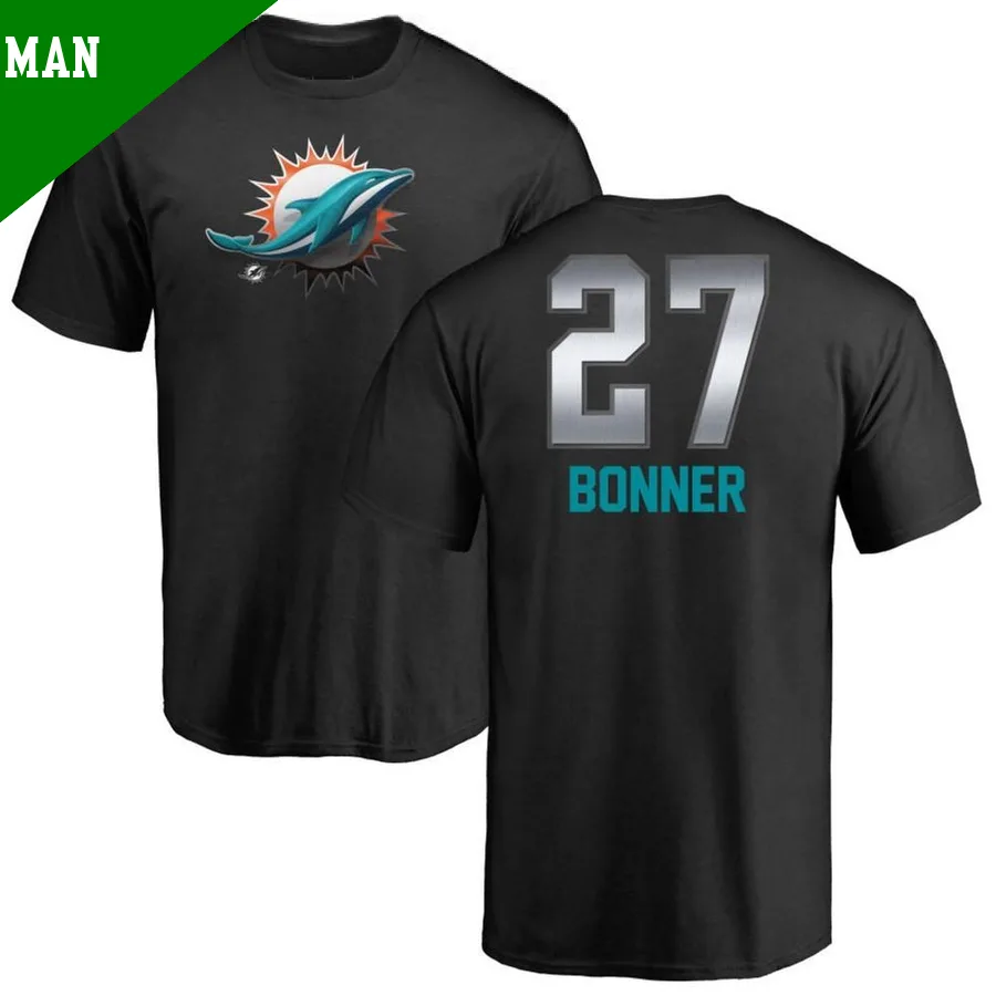 Men's ＃27 Ethan Bonner Miami Dolphins Black Midnight Mascot T-Shirt
