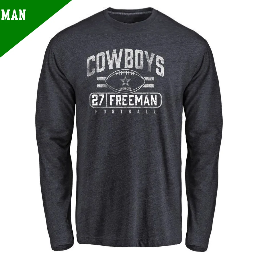 Men's ＃27 Royce Freeman Dallas Cowboys Navy Flanker Long Sleeve T-Shirt