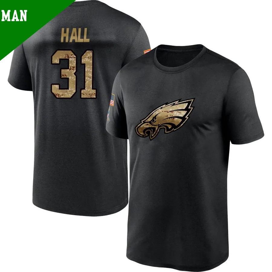 Men's ＃31 Tyler Hall Philadelphia Eagles Black 2020 Salute To Service Performance T-Shirt