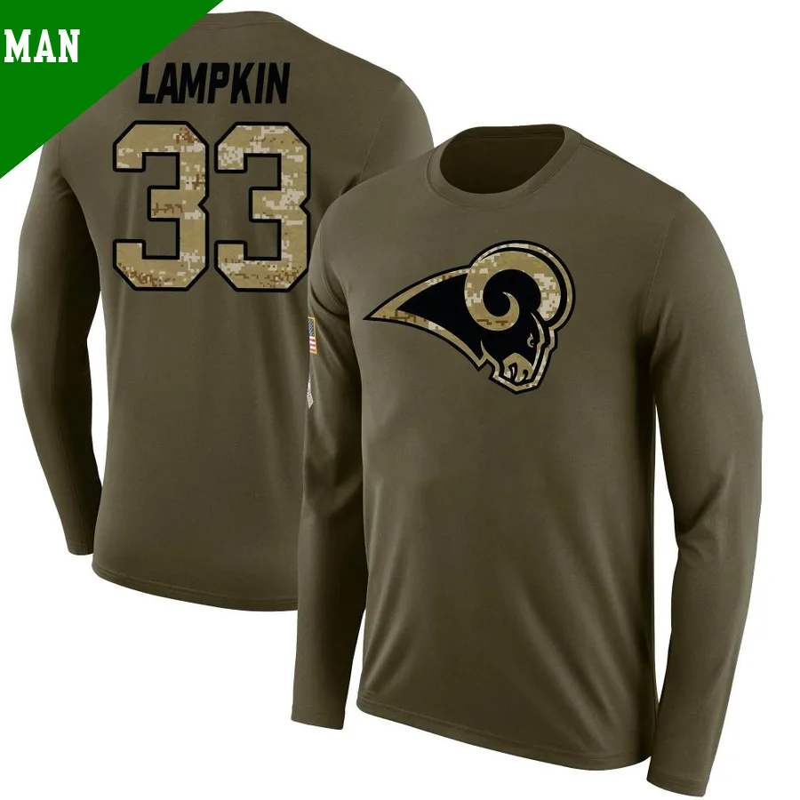 Men's ＃33 Cam Lampkin Los Angeles Rams Olive Legend Salute to Service Sideline Long Sleeve T-Shirt