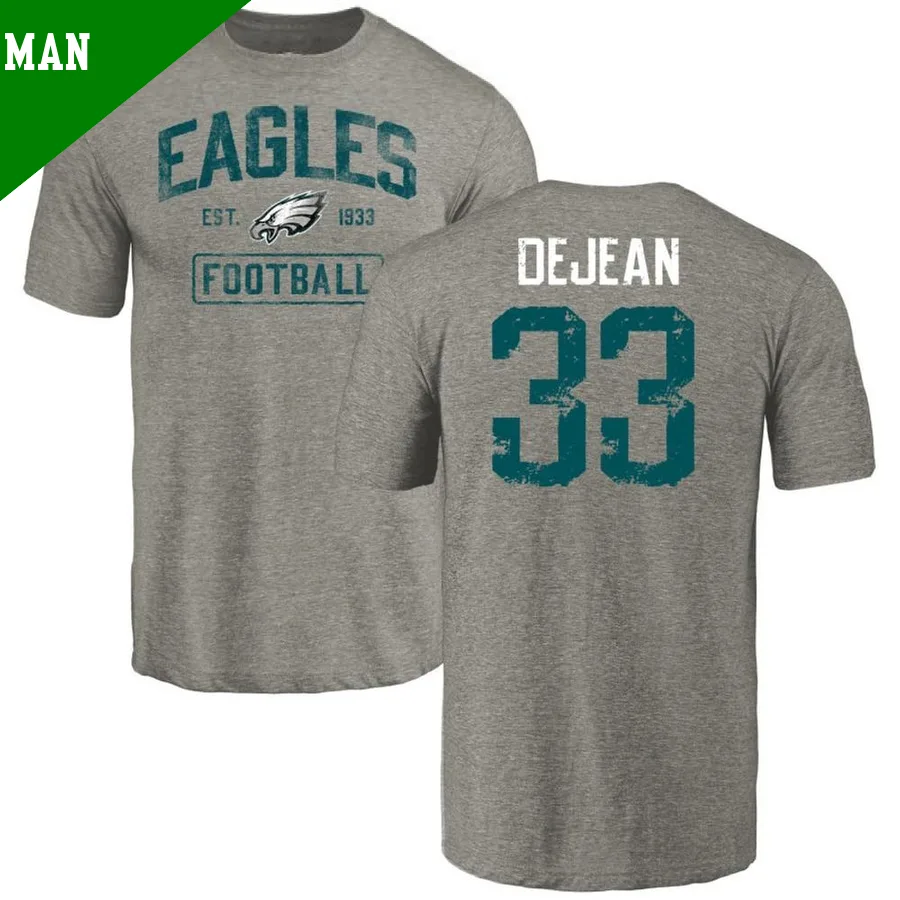 Men's ＃33 Cooper DeJean Philadelphia Eagles Gray Distressed Name & Number T-Shirt