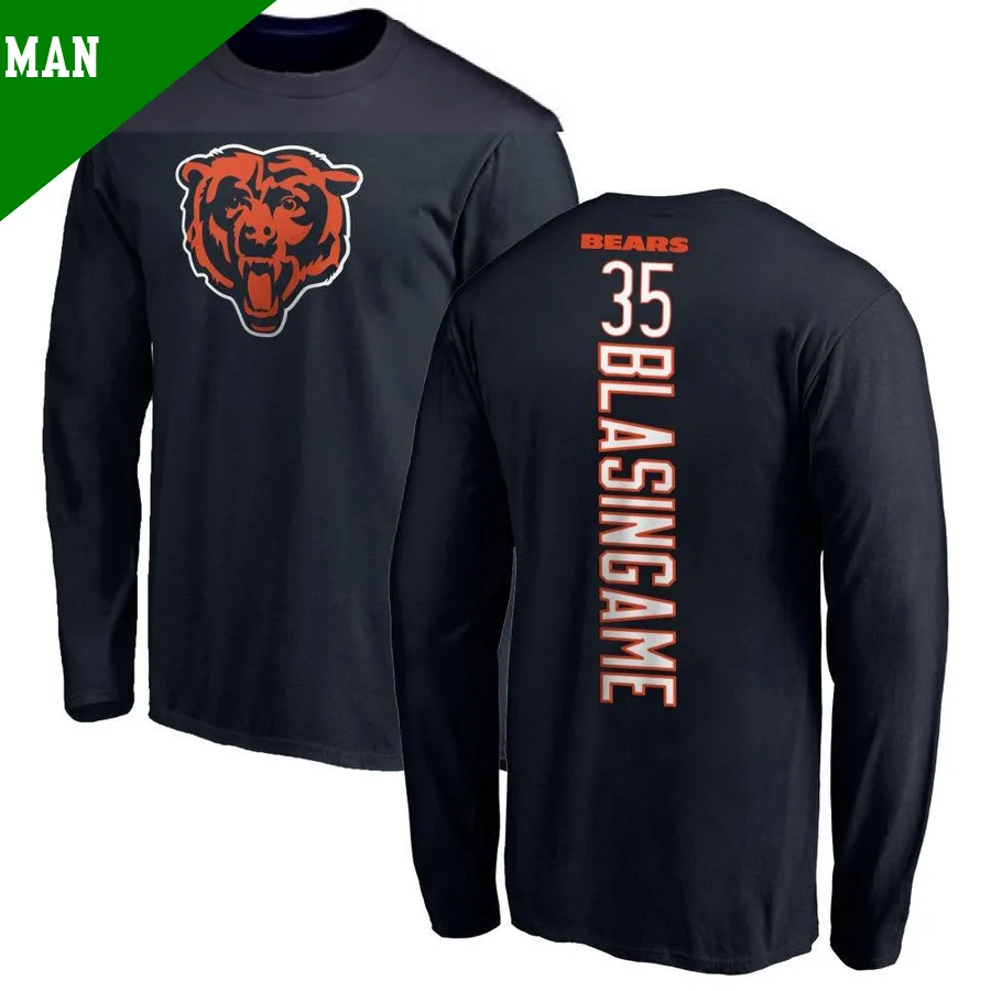 Men's ＃35 Khari Blasingame Chicago Bears Navy Game Backer Long Sleeve T-Shirt