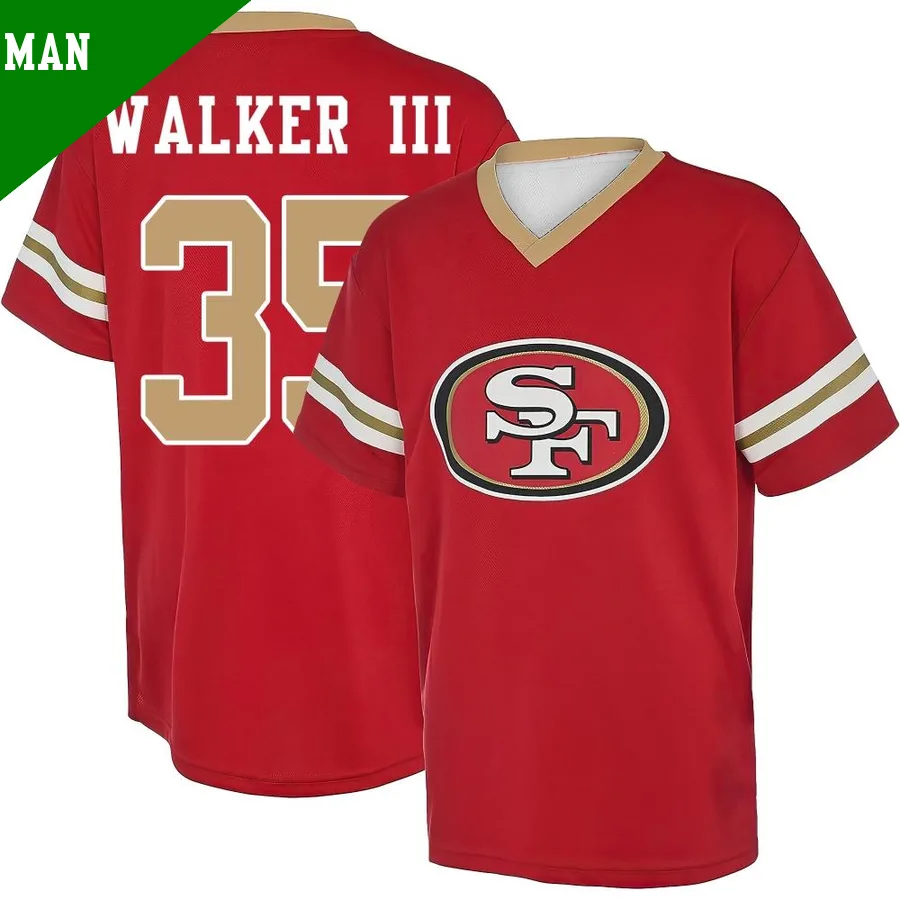 Men's ＃35 Tracy Walker III San Francisco 49ers Red Game Name & Number Day V-Neck T-Shirt