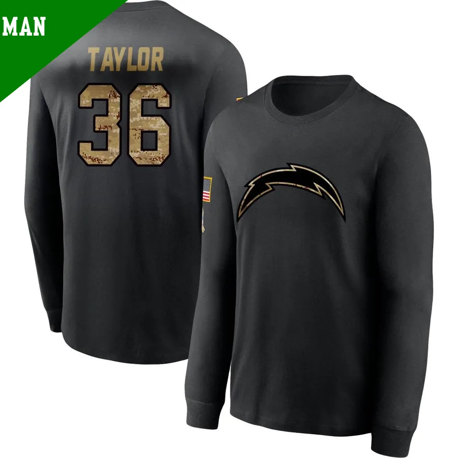 Men's ＃36 Ja'Sir Taylor Los Angeles Chargers Black 2020 Salute To Service Sideline Performance Long Sleeve T-Shirt