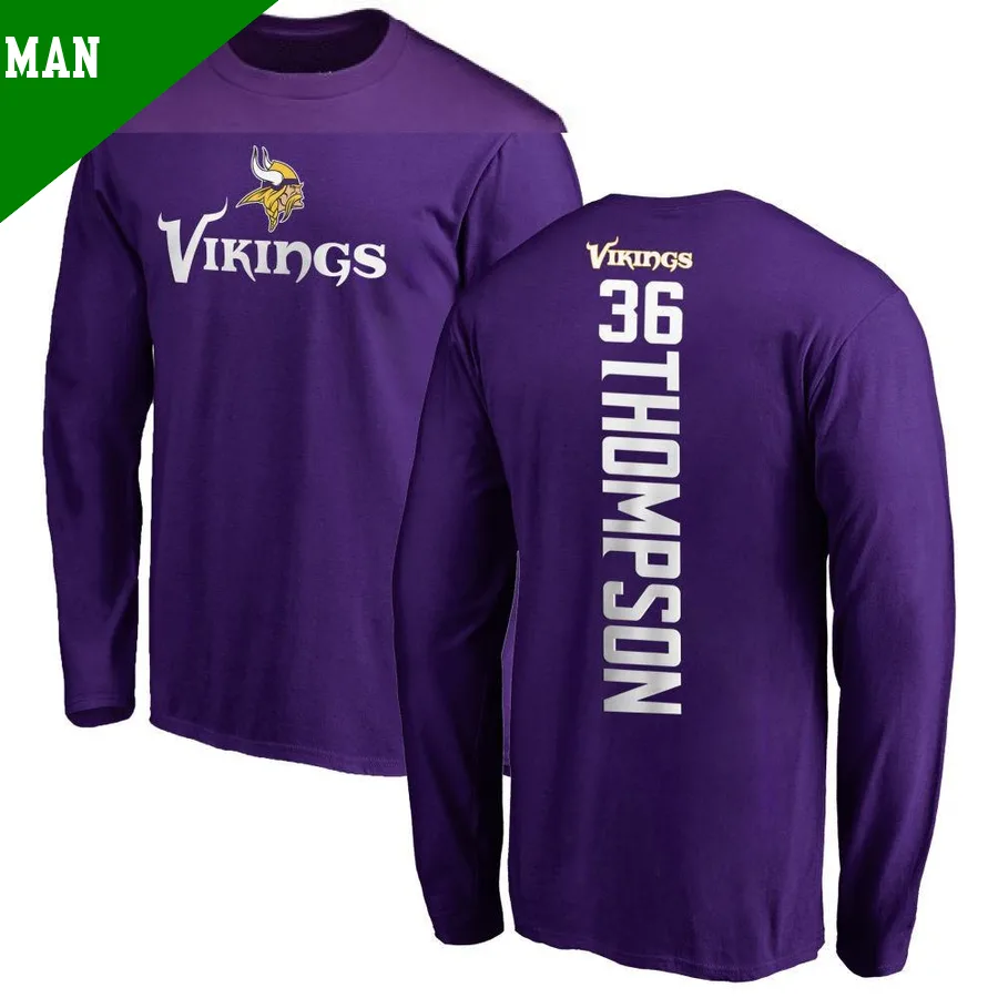 Men's ＃36 NaJee Thompson Minnesota Vikings Purple Backer Long Sleeve T-Shirt