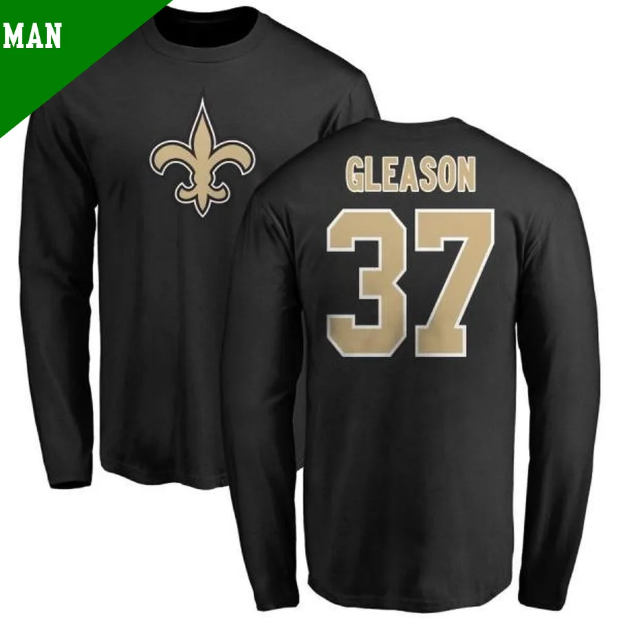 Men's ＃37 Steve Gleason New Orleans Saints Black Logo Long Sleeve T-Shirt