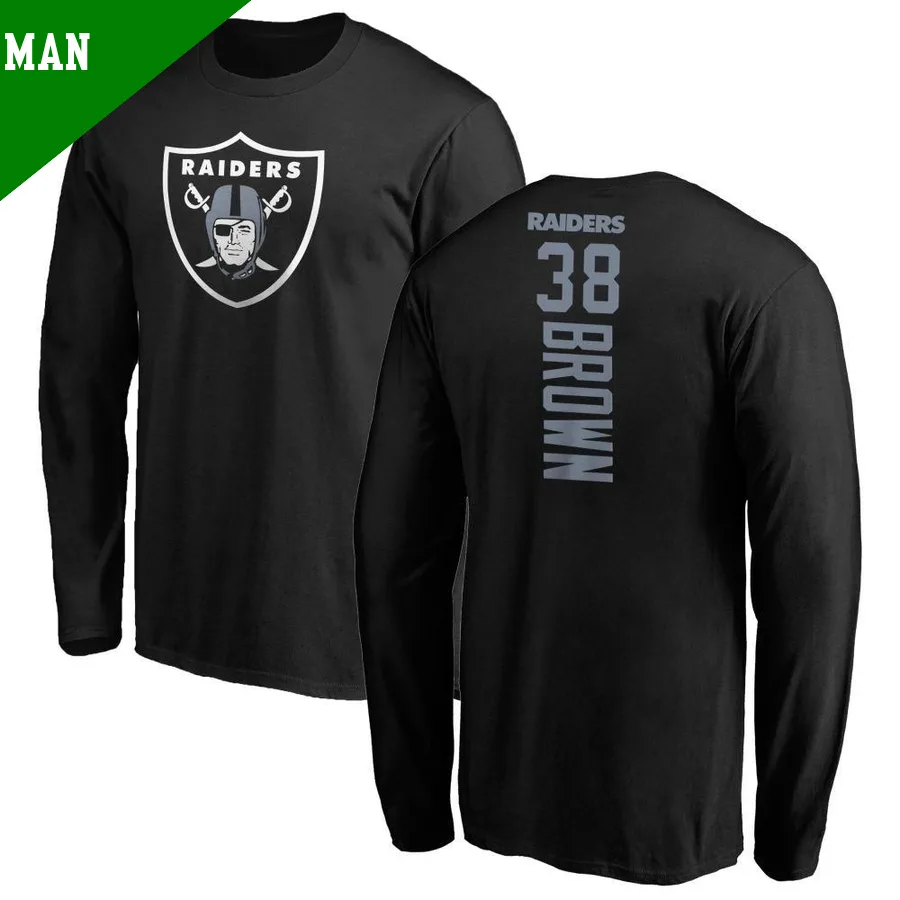 Men's ＃38 Brittain Brown Las Vegas Raiders Black Backer Long Sleeve T-Shirt