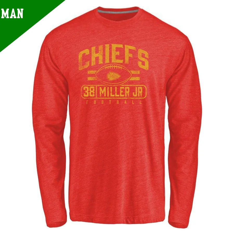 Men's ＃38 D.J. Miller Jr. Kansas City Chiefs Red Flanker Long Sleeve T-Shirt