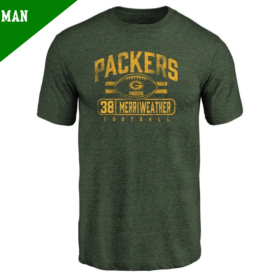Men's ＃38 Ellis Merriweather Green Bay Packers Green Flanker T-Shirt