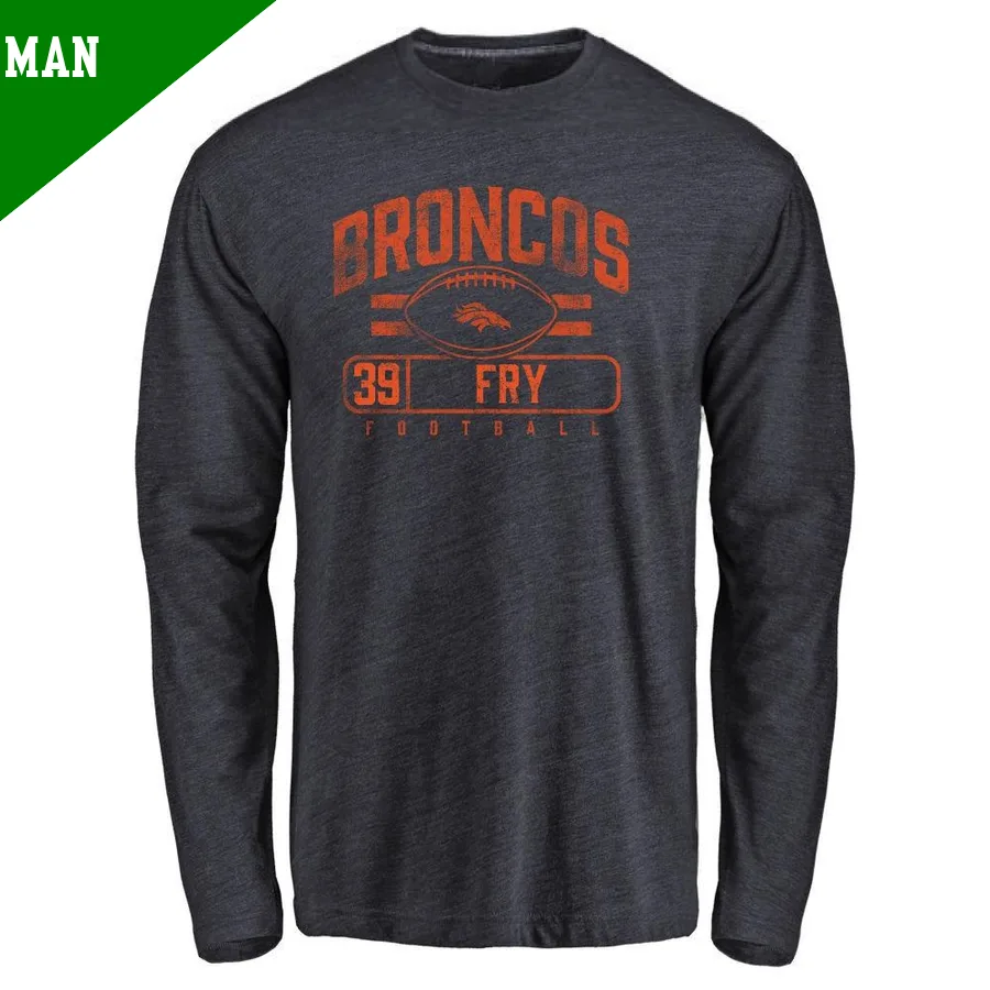 Men's ＃39 Elliott Fry Denver Broncos Navy Flanker Long Sleeve T-Shirt