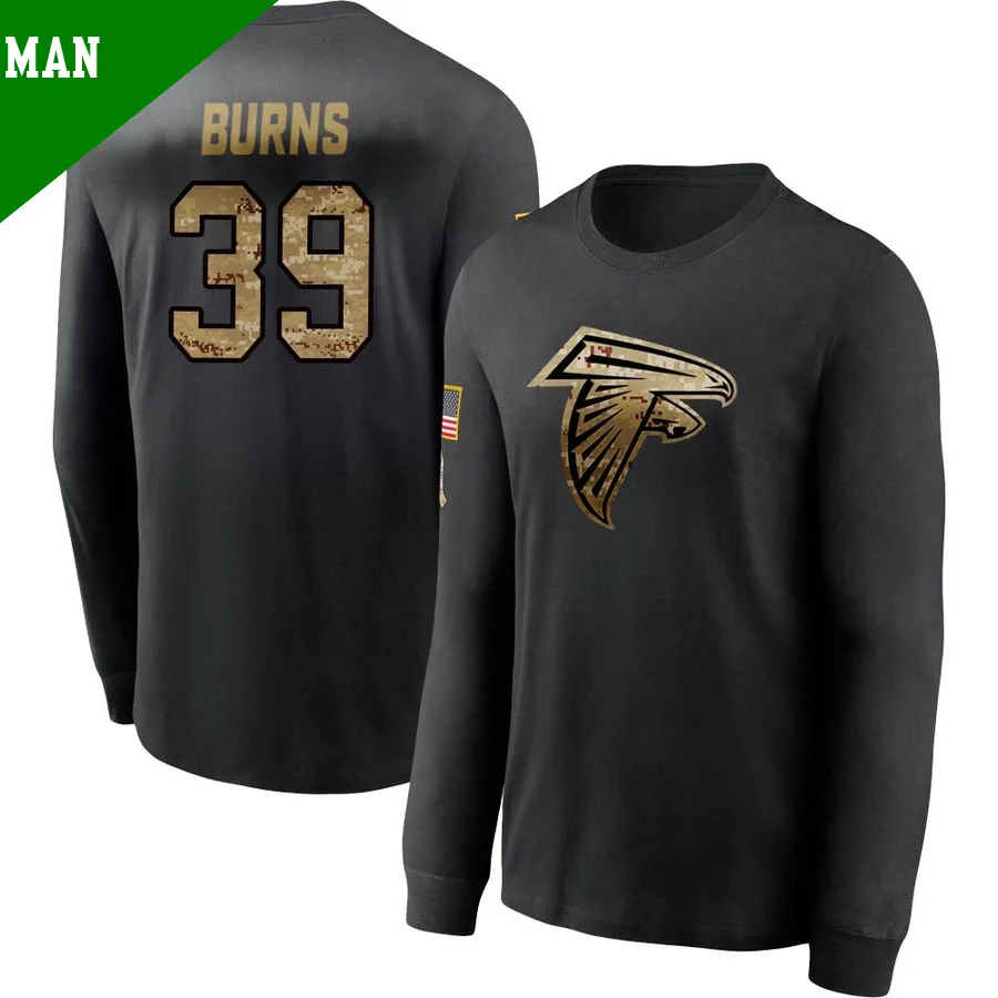 Men's ＃39 Robert Burns Atlanta Falcons Black 2020 Salute To Service Sideline Performance Long Sleeve T-Shirt