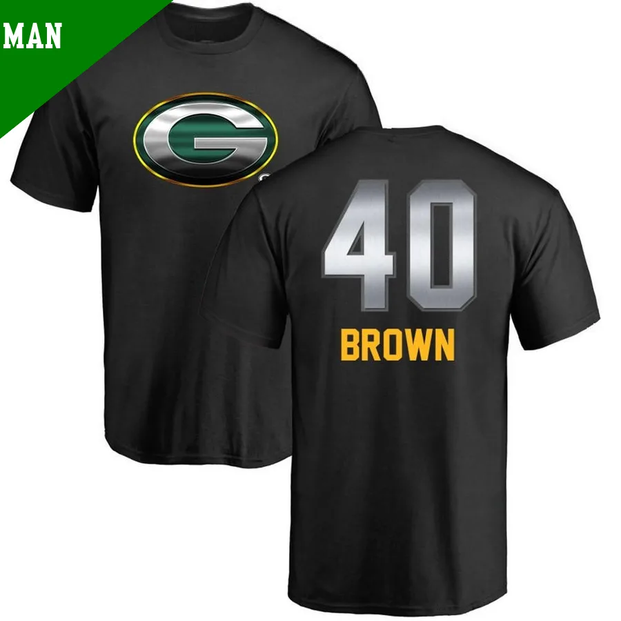 Men's ＃40 Omar Brown Green Bay Packers Black Midnight Mascot T-Shirt