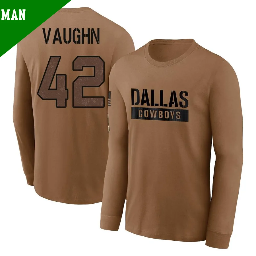 Men's ＃42 Deuce Vaughn Dallas Cowboys Brown 2023 Salute To Service Long Sleeve T-Shirt