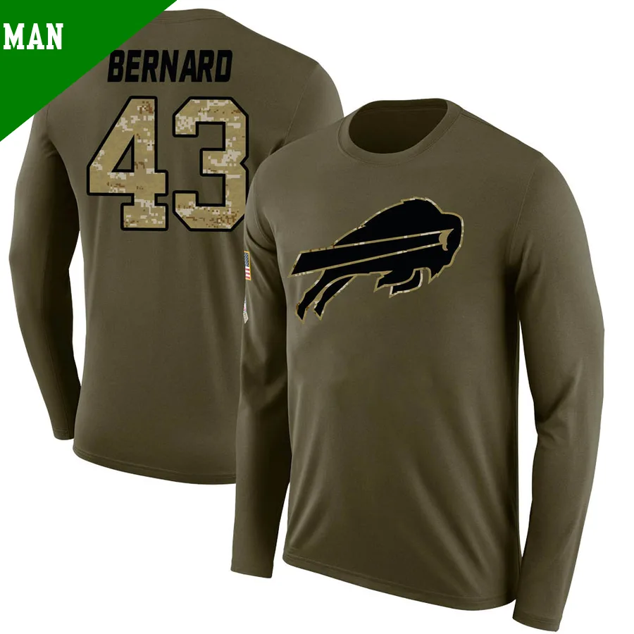 Men's ＃43 Terrel Bernard Buffalo Bills Olive Legend Salute to Service Sideline Long Sleeve T-Shirt
