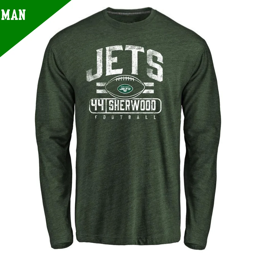 Men's ＃44 Jamien Sherwood New York Jets Green Flanker Long Sleeve T-Shirt