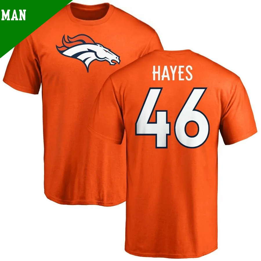 Men's ＃46 Kaleb Hayes Denver Broncos Orange Name & Number Logo T-Shirt