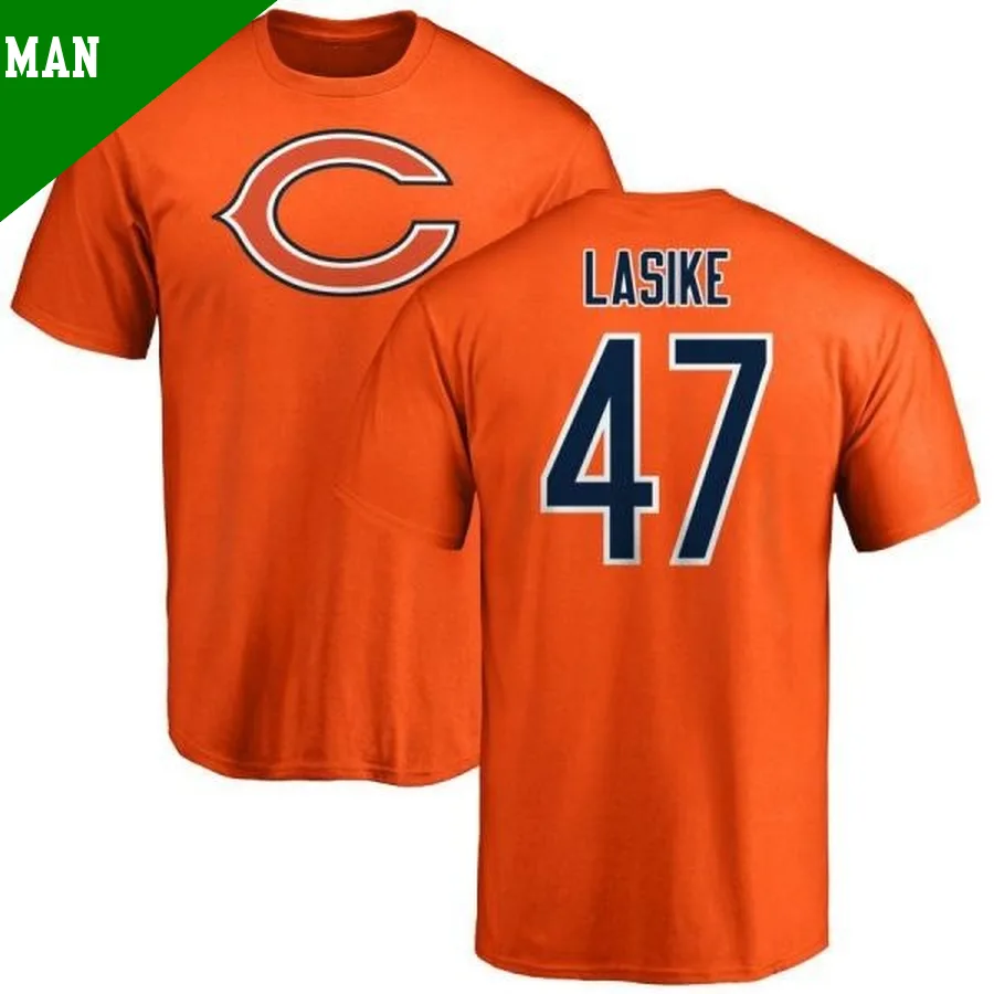 Men's ＃47 Paul Lasike Chicago Bears Orange Name & Number Logo T-Shirt