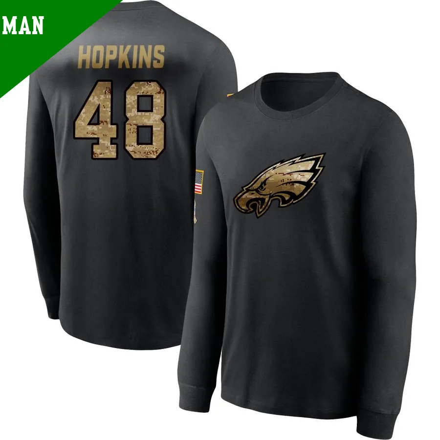 Men's ＃48 Wes Hopkins Philadelphia Eagles Black 2020 Salute To Service Sideline Performance Long Sleeve T-Shirt