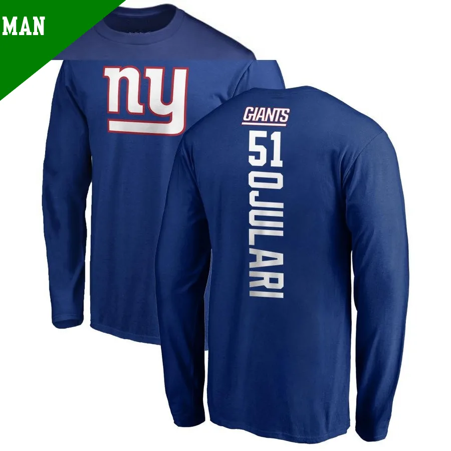 Men's ＃51 Azeez Ojulari New York Giants Royal Backer Long Sleeve T-Shirt