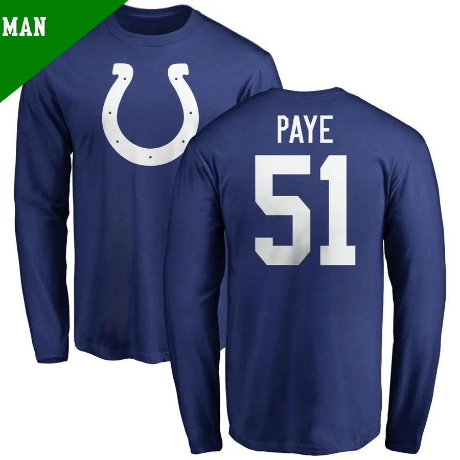 Men's ＃51 Kwity Paye Indianapolis Colts Royal Name & Number Logo Long Sleeve T-Shirt