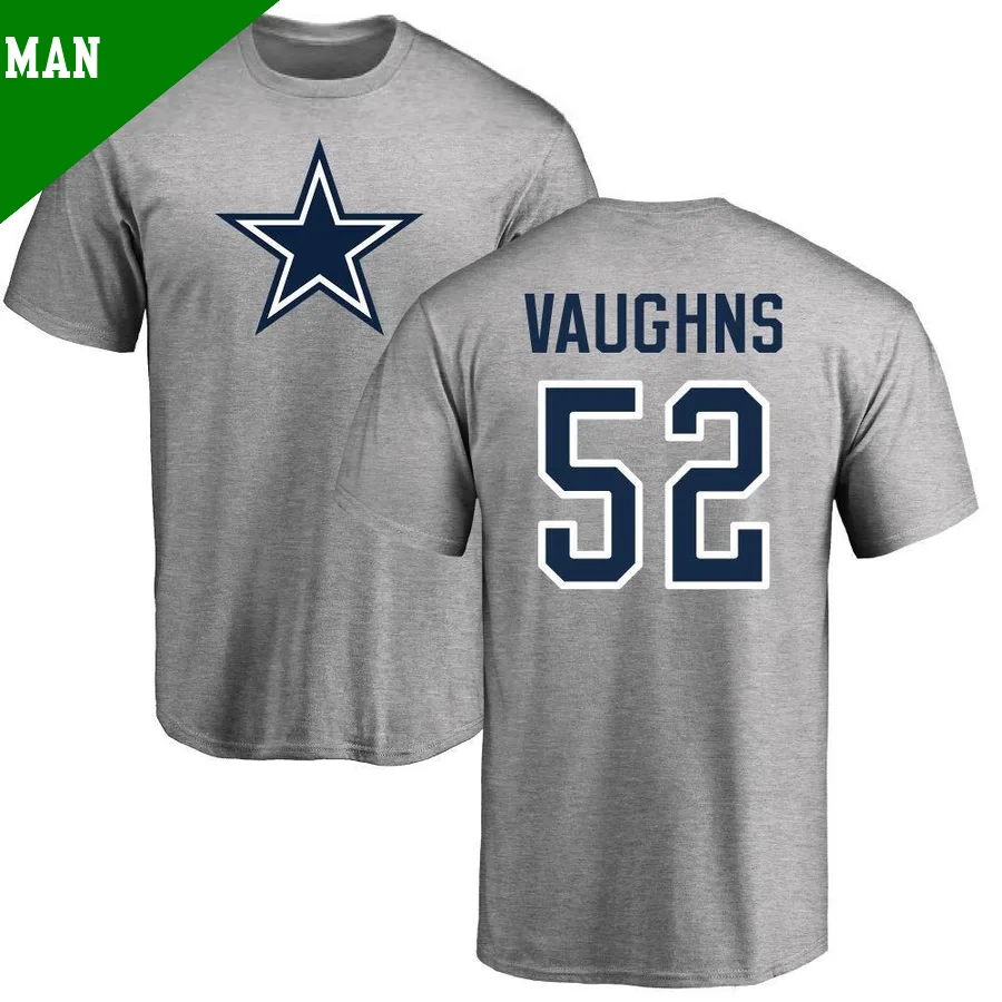 Men's ＃52 Byron Vaughns Dallas Cowboys Gray Name & Number Logo T-shirt
