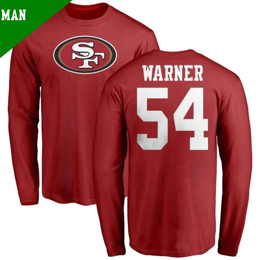 Men's ＃54 Fred Warner San Francisco 49ers Red Logo Long Sleeve T-Shirt