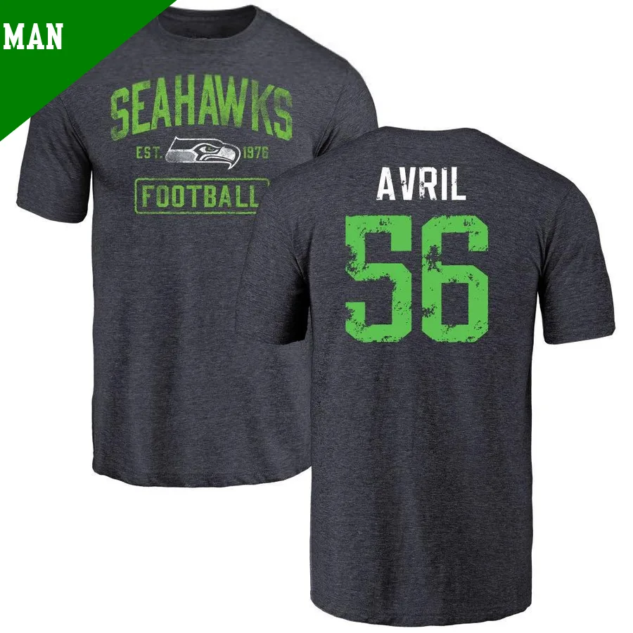 Men's ＃56 Cliff Avril Seattle Seahawks Navy Distressed Name & Number T-Shirt