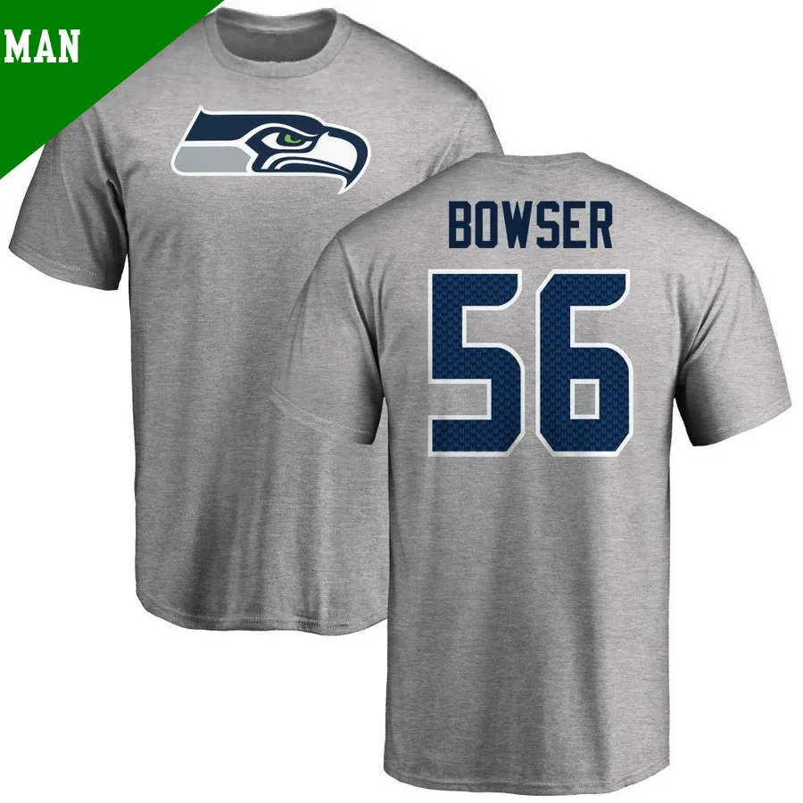 Men's ＃56 Tyus Bowser Seattle Seahawks Name & Number Logo T-Shirt Ash