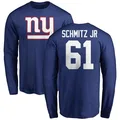 Men's ＃61 John Michael Schmitz Jr. New York Giants Royal Name & Number Logo Long Sleeve T-Shirt