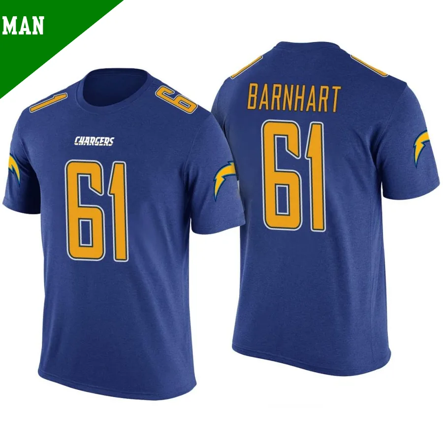 Men's ＃61 Karsen Barnhart Los Angeles Chargers Blue Legend Color Rush T-Shirt