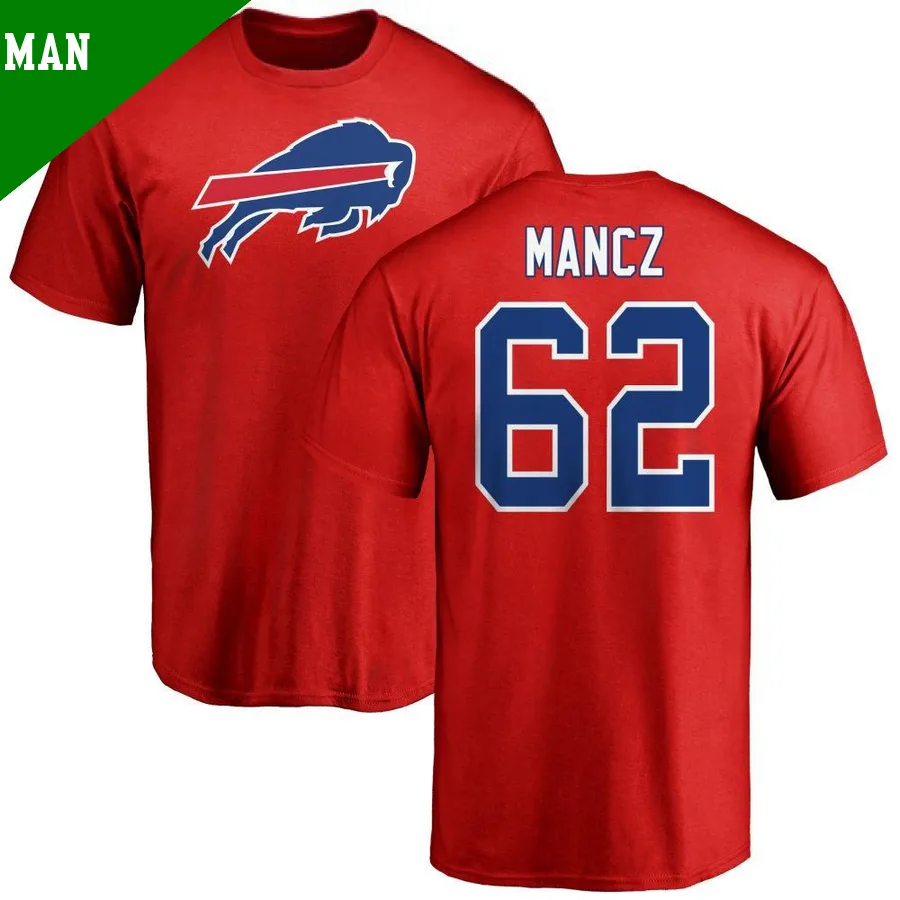 Men's ＃62 Greg Mancz Buffalo Bills Red Name & Number Logo T-Shirt