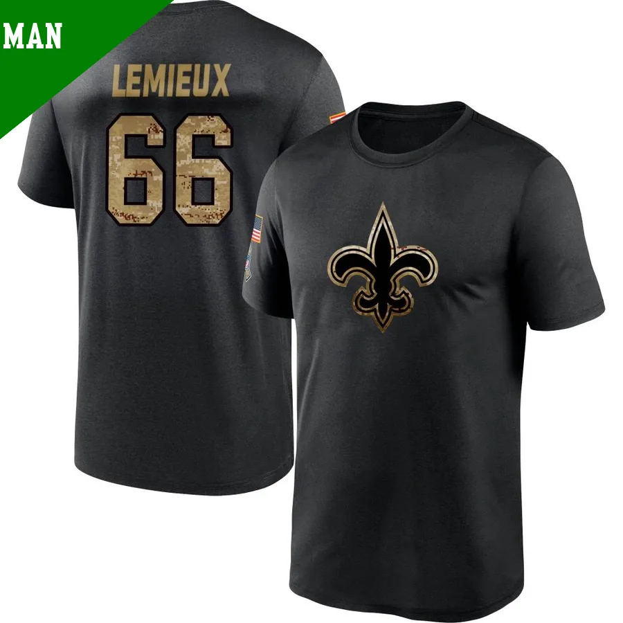 Men's ＃66 Shane Lemieux New Orleans Saints Black 2020 Salute To Service Performance T-Shirt