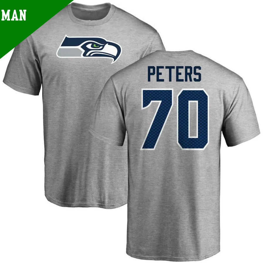 Men's ＃70 Jason Peters Seattle Seahawks Name & Number Logo T-Shirt Ash