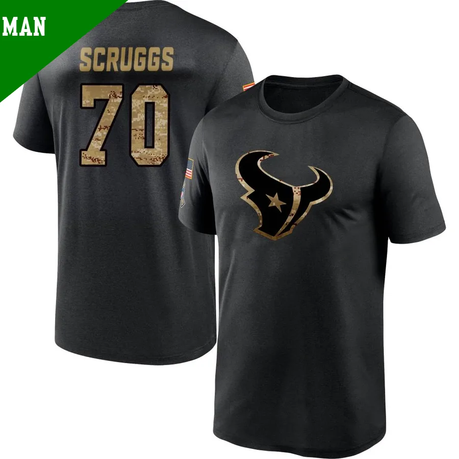 Men's ＃70 Juice Scruggs Houston Texans Black 2020 Salute To Service Performance T-Shirt