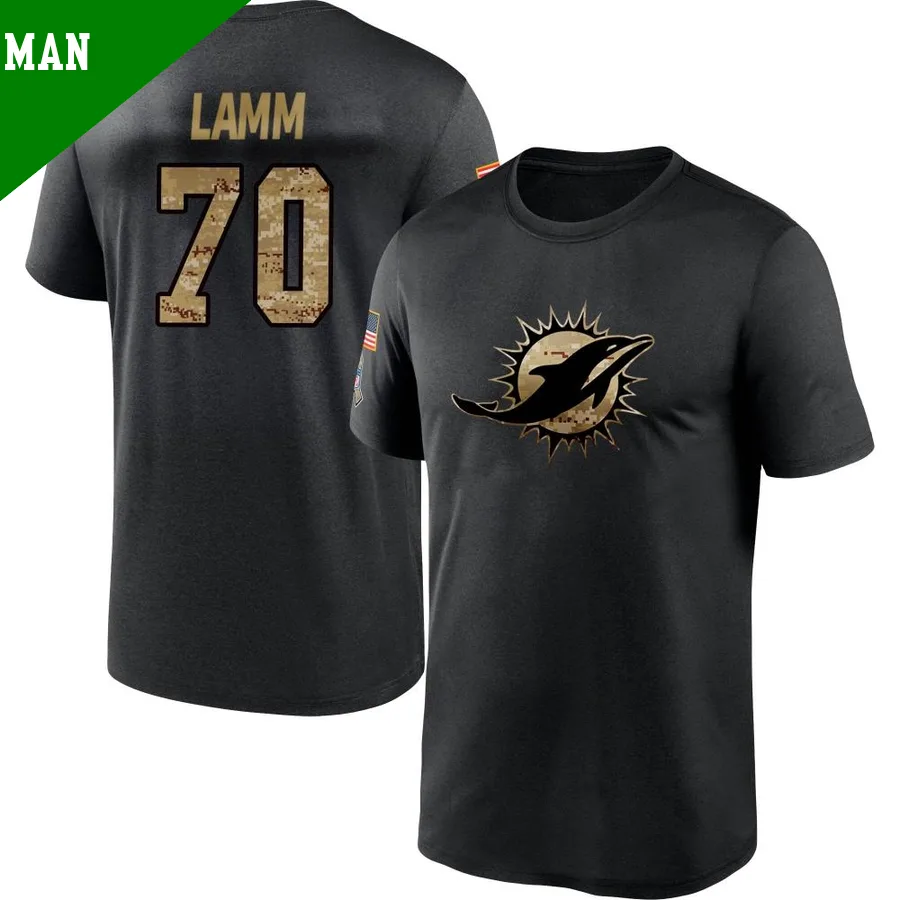 Men's ＃70 Kendall Lamm Miami Dolphins Black 2020 Salute To Service Performance T-Shirt