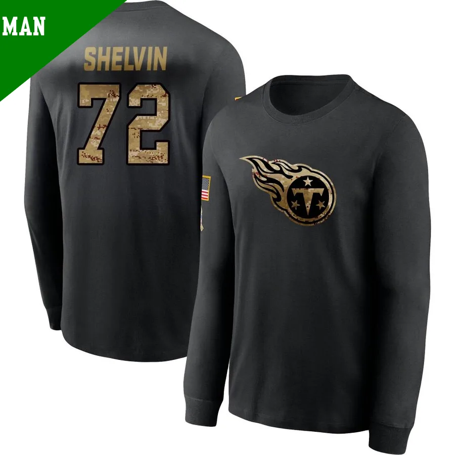 Men's ＃72 Tyler Shelvin Tennessee Titans Black 2020 Salute To Service Sideline Performance Long Sleeve T-Shirt